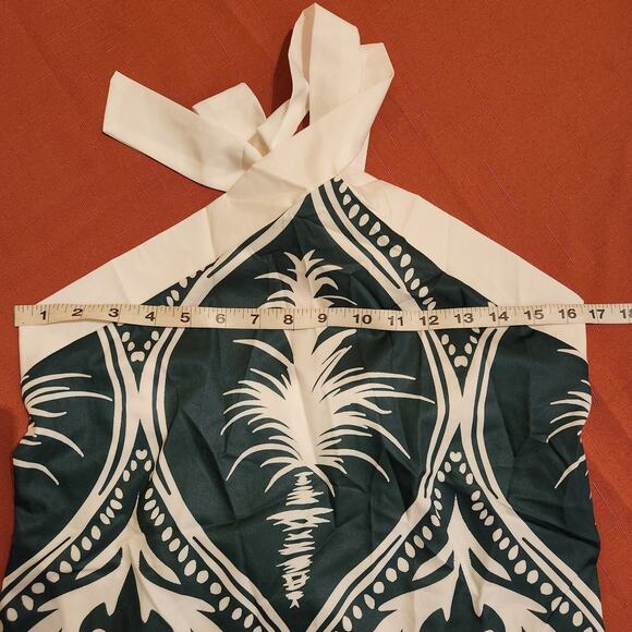 Women’s Green & White Sleeveless Halter Midi Sheath Dress Hawaiian Roman Summer - Picture 5 of 9